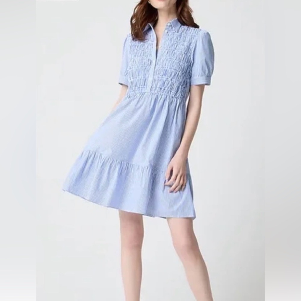 J. Crew Factory Blue and White Striped Dress Tiered Shirtdress Coquette.Sz S.EUC